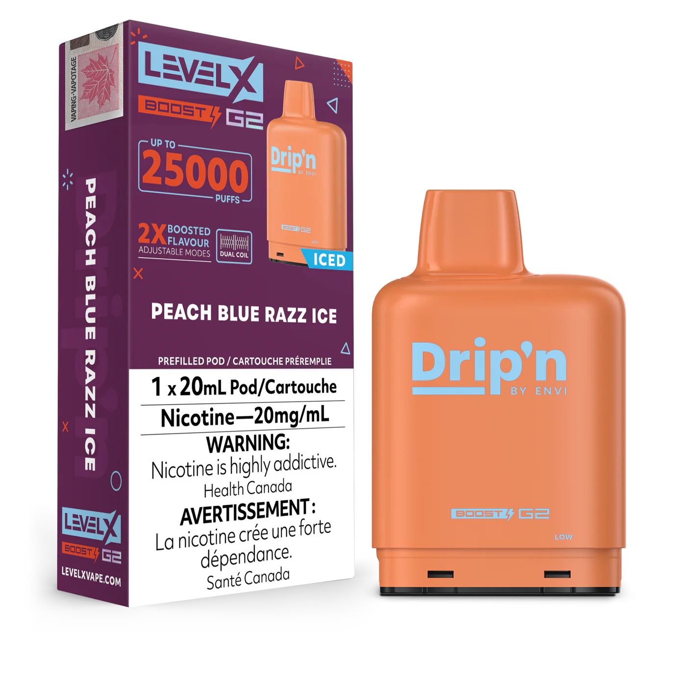 (AB) Drip'n: Level X Boost G2 Pod - Peach Blue Razz Ice