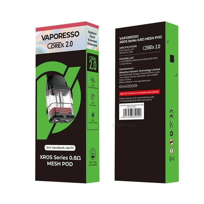 Vaporesso Xros 0.8ohm Replacement Pod 4/PK COREX (2ml)