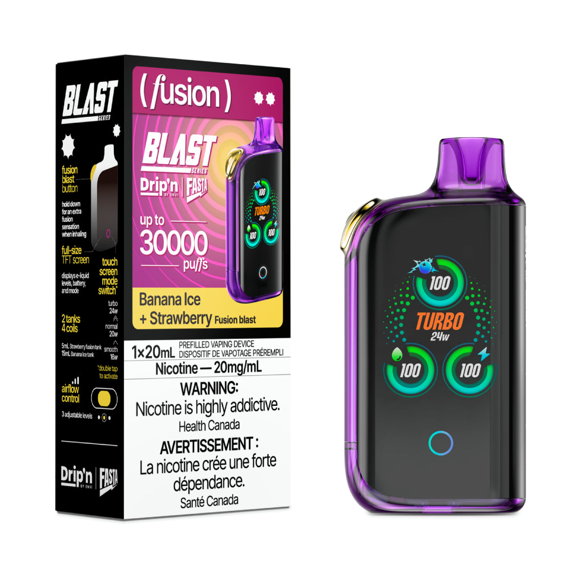 (AB) Drip’n: BLAST 30K Fusion Series - Banana Ice + Strawberry
