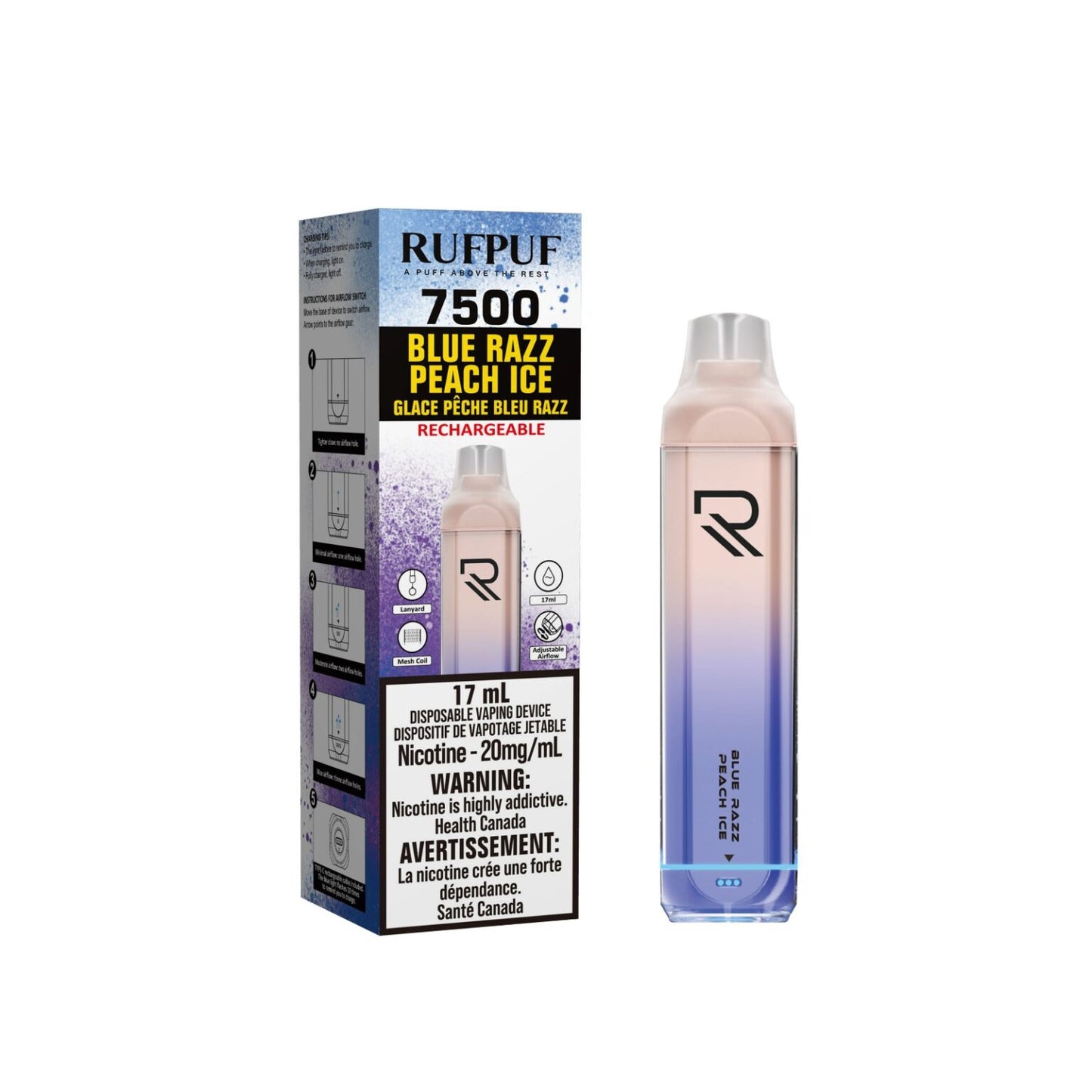 (FED) Rufpuf: (7500) (20mg) - BLUE RAZZ PEACH ICE