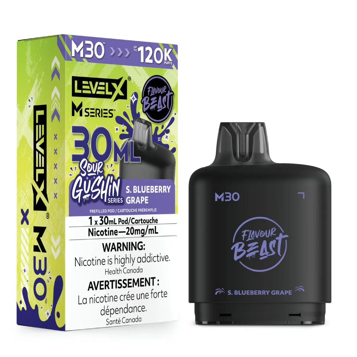 (FED) Level X M pod 30ml Flavour Beast - S.G. S. Blueberry Grape