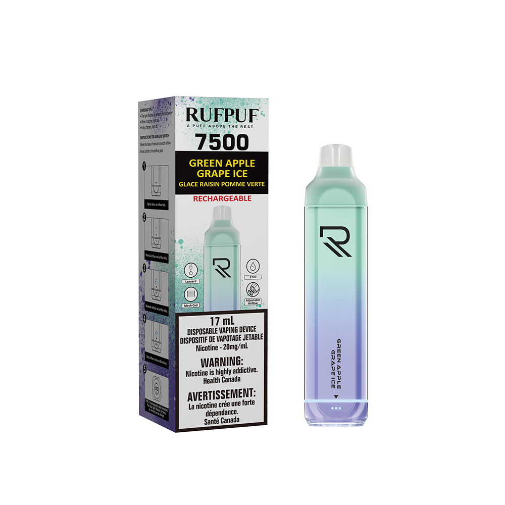 (FED) Rufpuf: (7500) (20mg) - GREEN APPLE GRAPE ICE