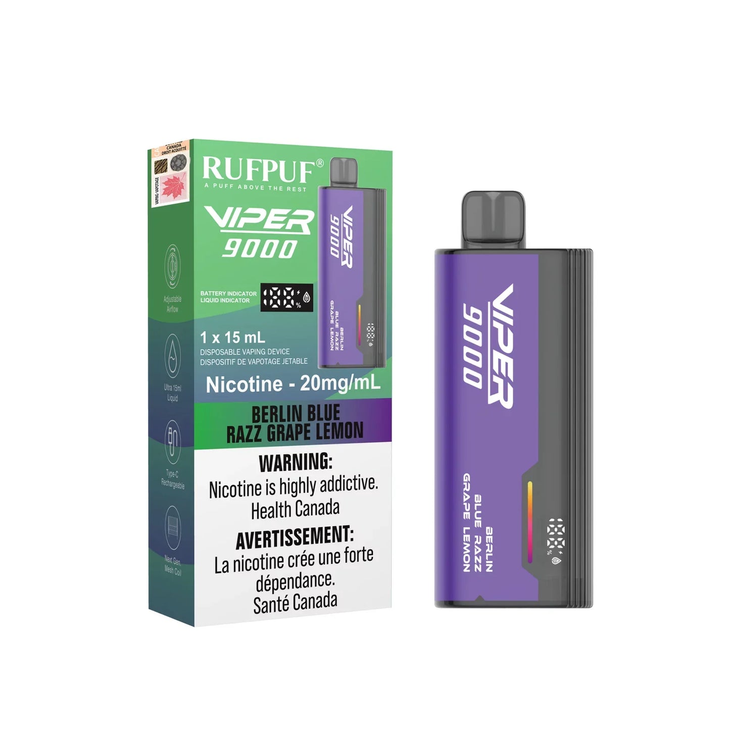 (FED) Rufpuf: Viper (9k) - Berlin Blue Razz Grape Lemon